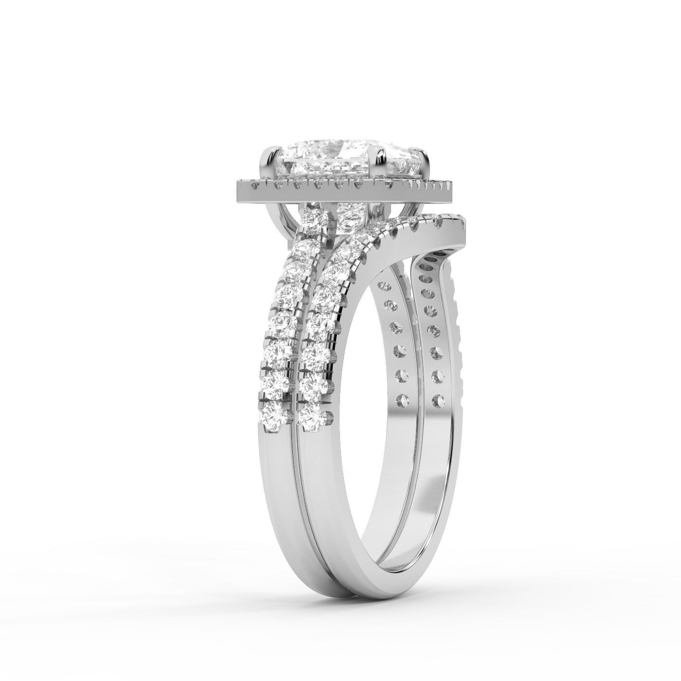 Princess Cut Lab Grown Diamond Halo Engagement Ring in Platinum Split Shank Setting