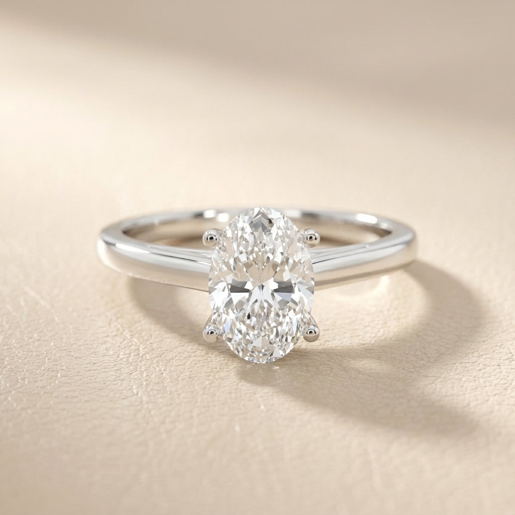 Oval Cut Lab Grown Diamond Solitaire Engagement Ring in White Gold showing hidden side profile detail