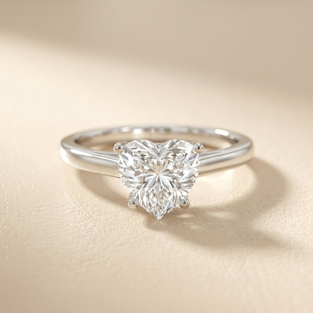 Heart Cut Lab Grown Diamond Solitaire Engagement Ring in Platinum