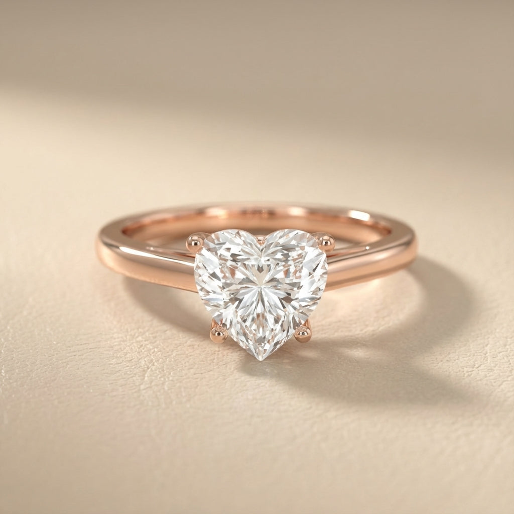 Heart Cut Lab Grown Diamond Solitaire Engagement Ring in Rose Gold Showing Hidden Gallery