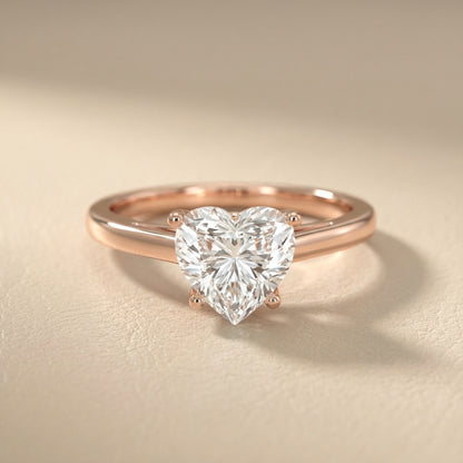 Heart Cut Lab Grown Diamond Solitaire Engagement Ring in Rose Gold Showing Hidden Gallery