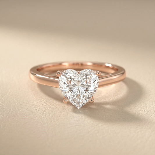 Heart Cut Lab Grown Diamond Solitaire Engagement Ring in Rose Gold Showing Hidden Gallery