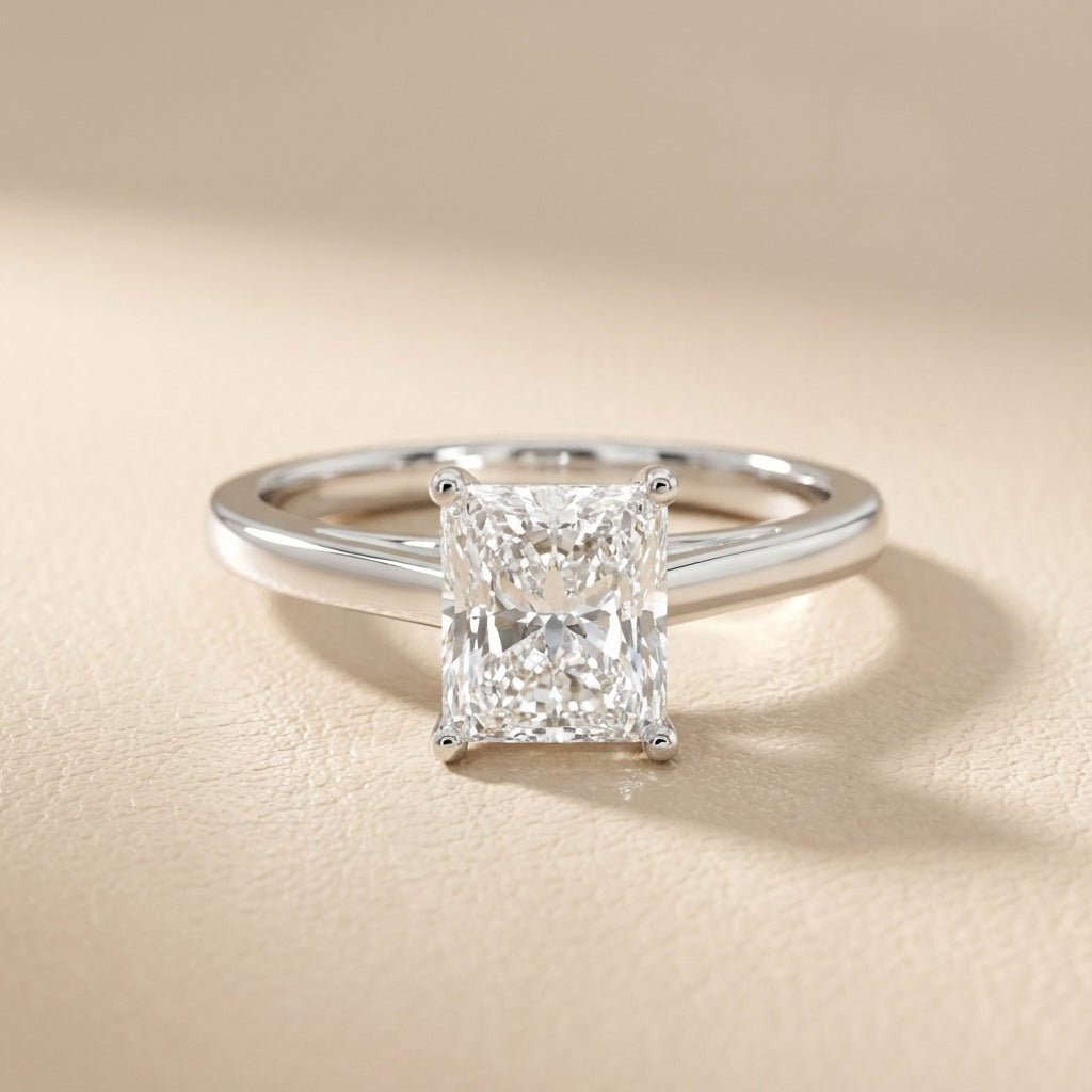 Radiant Cut Lab Grown Diamond Solitaire Engagement Ring in Silver showing hidden gallery detail