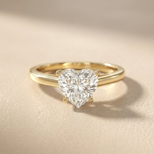Heart Cut Lab Grown Diamond Solitaire Engagement Ring in Yellow Gold with Hidden Filigree