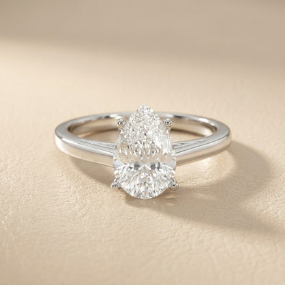 Pear Cut Lab Grown Diamond Solitaire Engagement Ring in White Gold