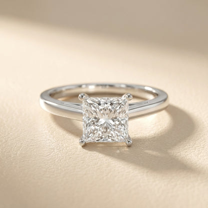 Princess Cut Lab Grown Diamond Solitaire Engagement Ring in polished White Gold.
