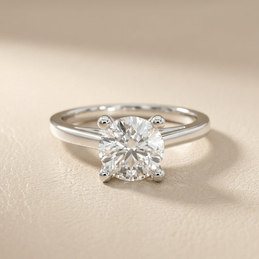 Round Cut Lab Grown Diamond Engagement Ring in Platinum solitaire style