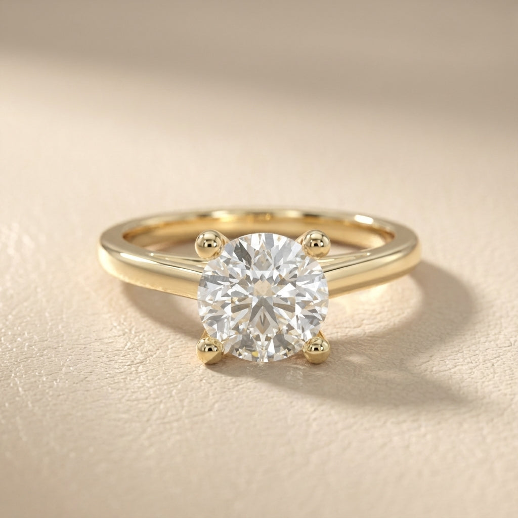 Round Cut Lab Grown Diamond Engagement Ring in Yellow Gold with hidden gallery detail