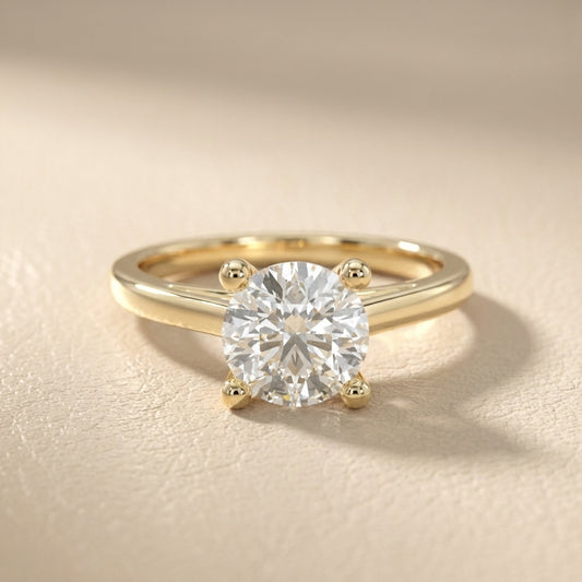 Round Cut Lab Grown Diamond Engagement Ring in Yellow Gold with hidden gallery detail