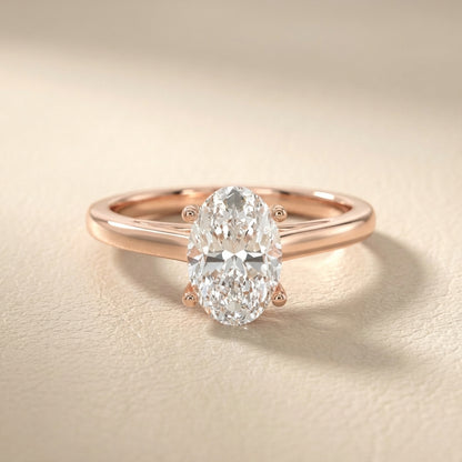 Oval Cut Lab Grown Diamond Solitaire Engagement Ring in Rose Gold showing hidden side profile detail