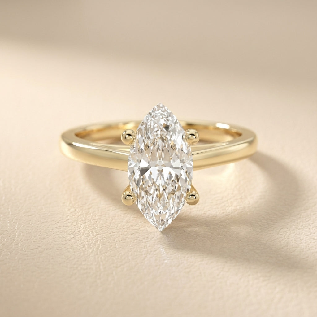 Yellow Gold Marquise Cut Lab Grown Diamond Solitaire Engagement Ring showing hidden details.