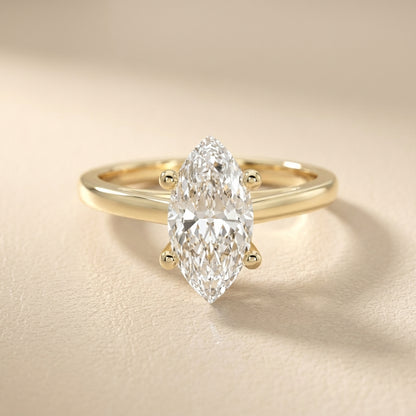 Yellow Gold Marquise Cut Lab Grown Diamond Solitaire Engagement Ring showing hidden details.