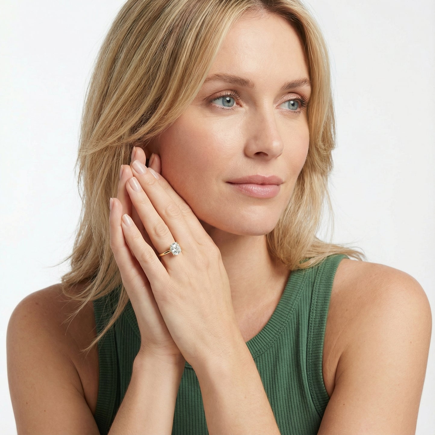 Yellow Gold Cushion Cut Lab Grown Diamond Solitaire Engagement Ring showing detailed gallery.