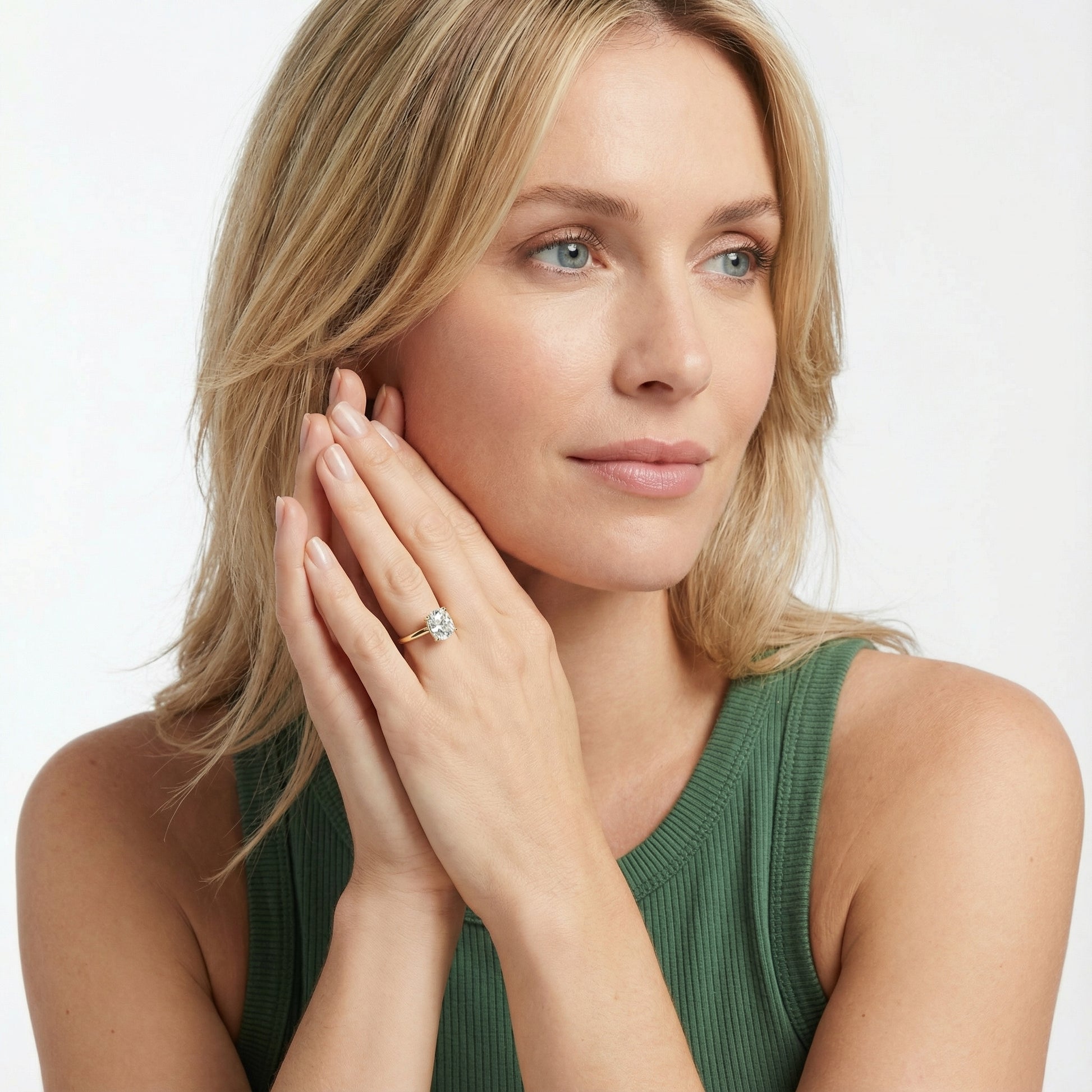 Yellow Gold Cushion Cut Lab Grown Diamond Solitaire Engagement Ring showing detailed gallery.