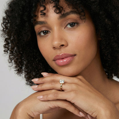 Round Cut Lab Grown Diamond Engagement Ring in Yellow Gold with hidden gallery detail