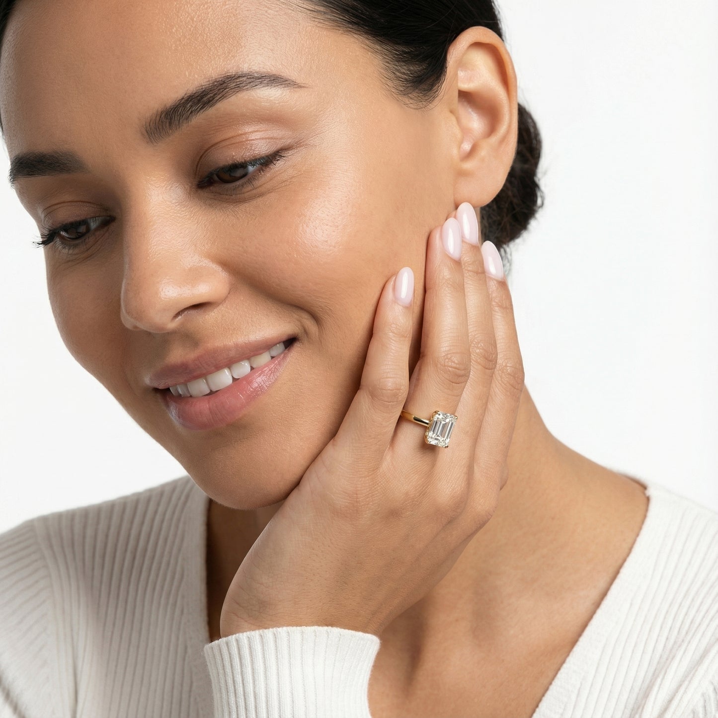 Emerald Cut Lab Grown Diamond Solitaire Engagement Ring in Yellow Gold showing secret under-gallery