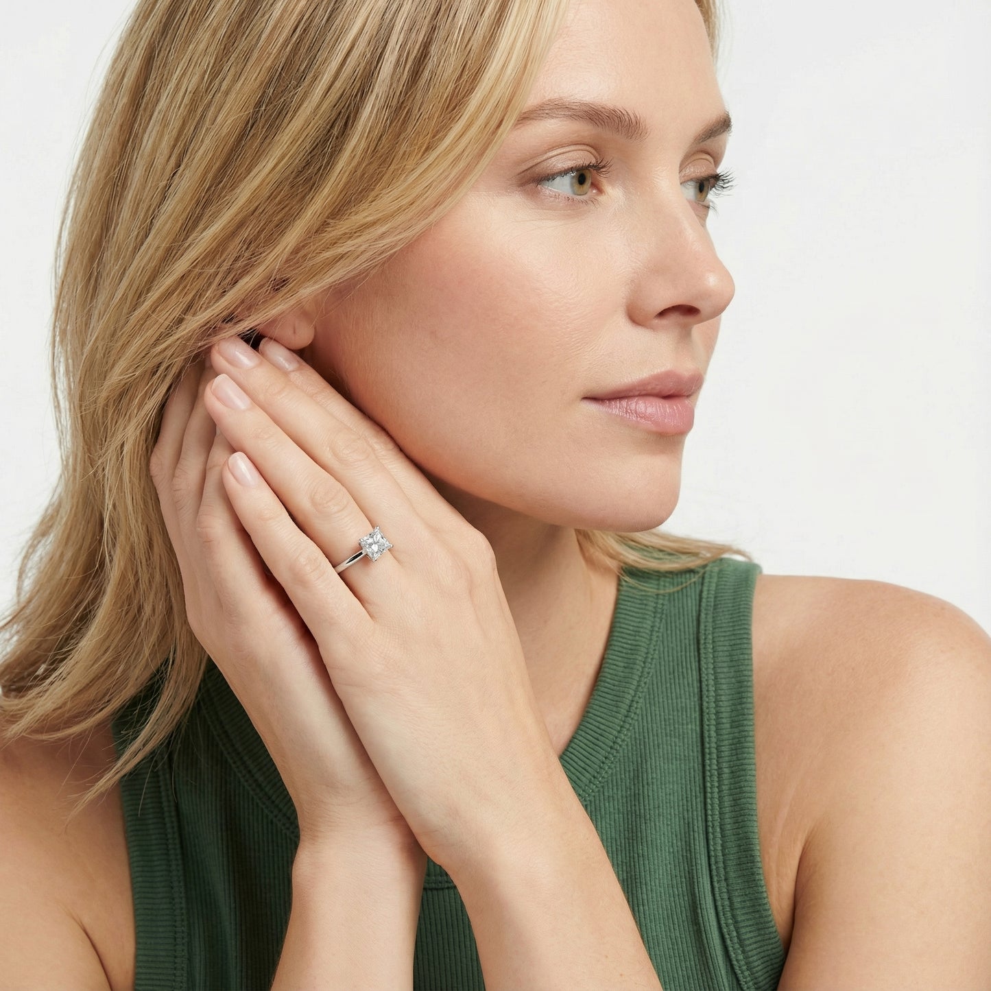 Princess Cut Lab Grown Diamond Solitaire Engagement Ring in polished White Gold.