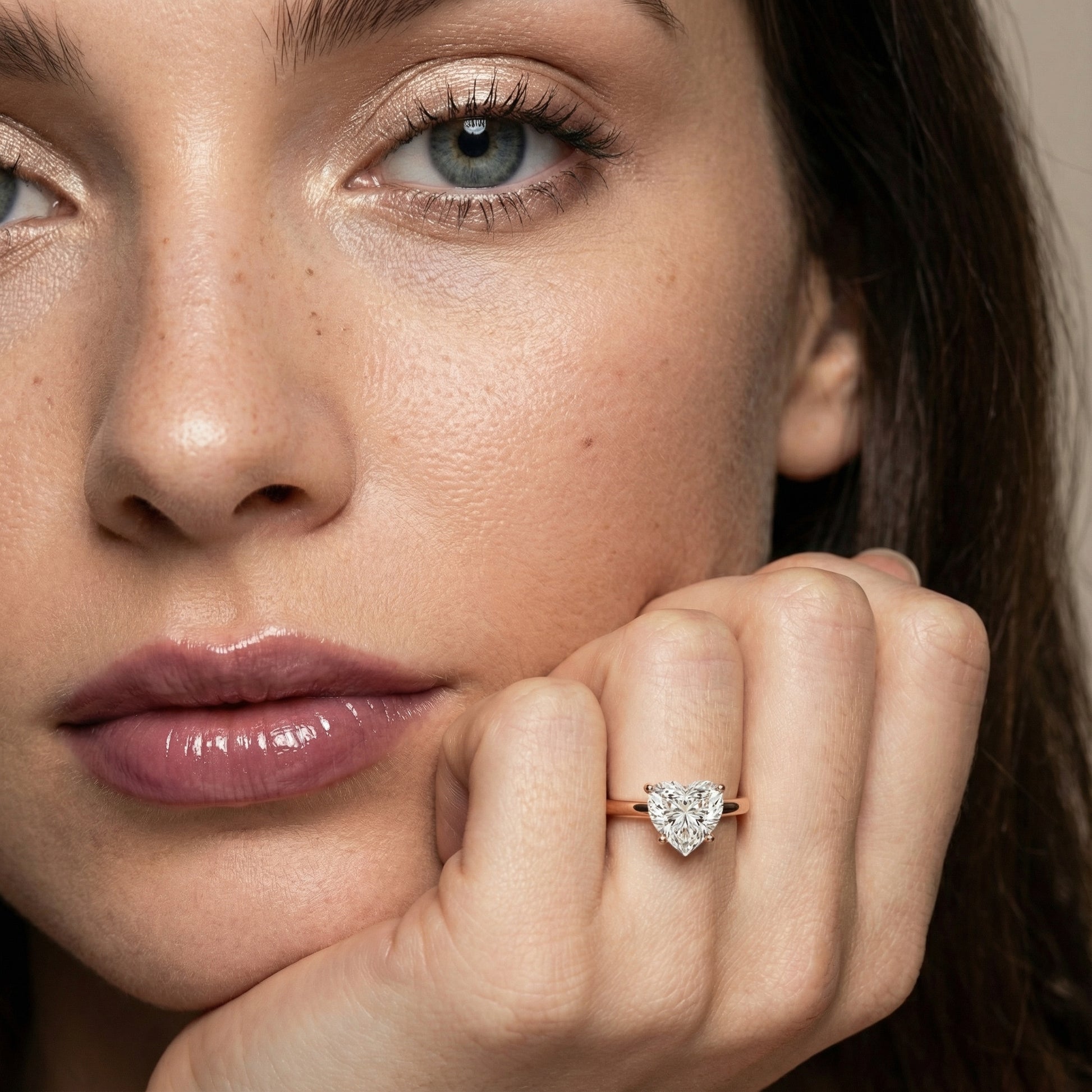 Heart Cut Lab Grown Diamond Solitaire Engagement Ring in Rose Gold Showing Hidden Gallery