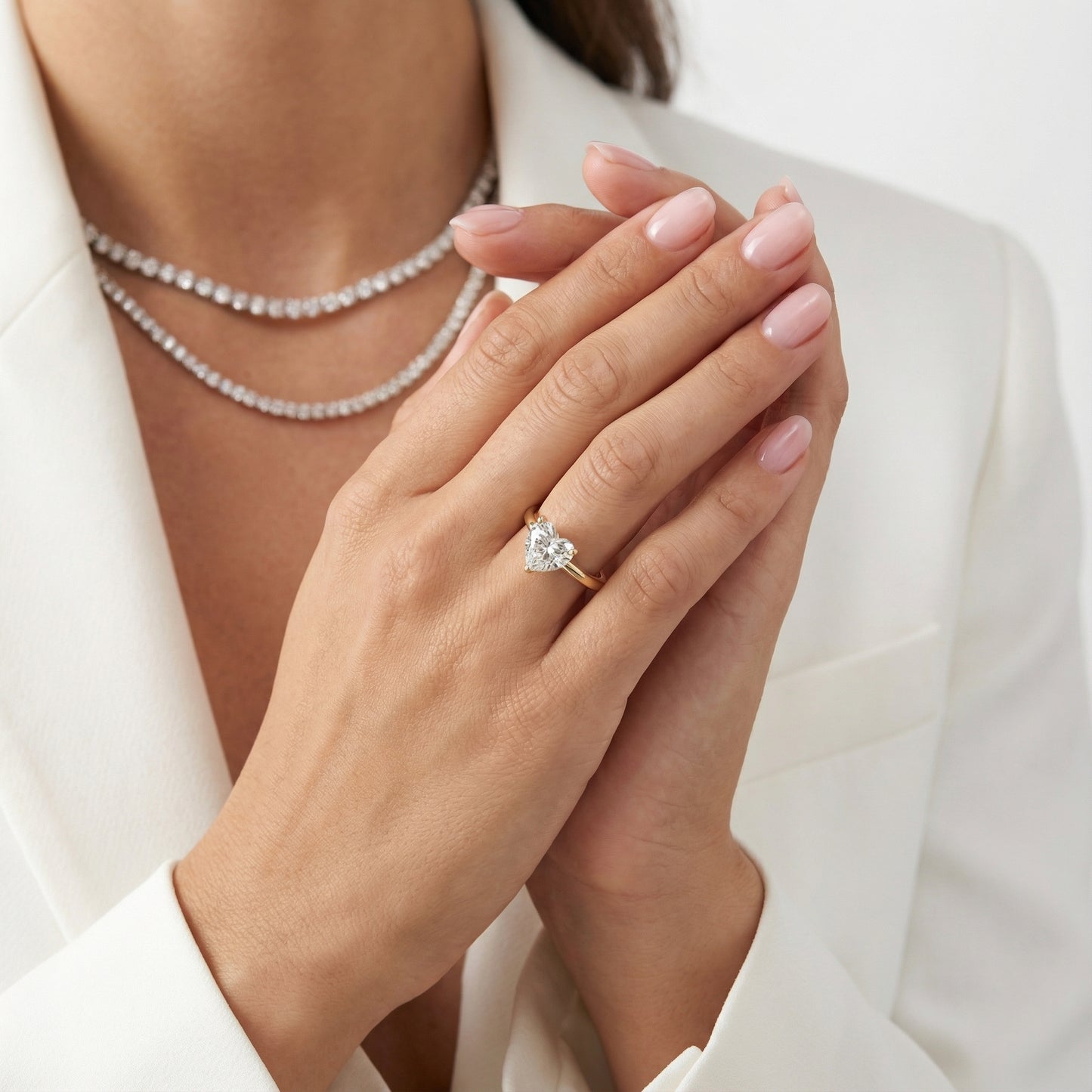 Heart Cut Lab Grown Diamond Solitaire Engagement Ring in Yellow Gold with Hidden Filigree