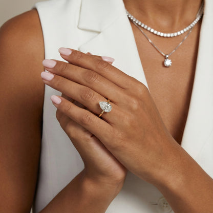 Pear Cut Lab Grown Diamond Solitaire Engagement Ring in Yellow Gold