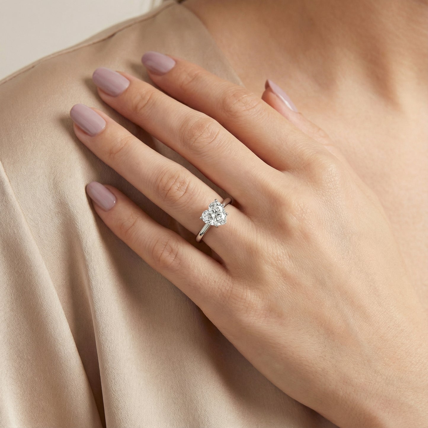 Heart Cut Lab Grown Diamond Solitaire Engagement Ring in Platinum