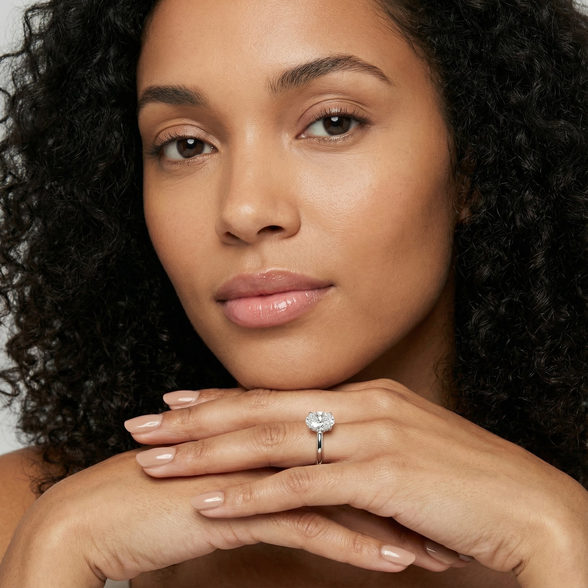 Oval Cut Lab Grown Diamond Solitaire Engagement Ring in Silver showing hidden side profile detail