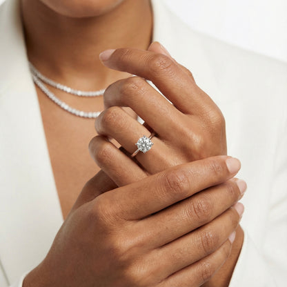 Round Cut Lab Grown Diamond Engagement Ring in White Gold solitaire setting