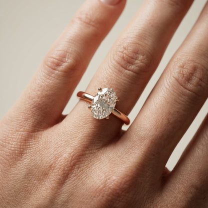 Oval Cut Lab Grown Diamond Solitaire Engagement Ring in Rose Gold showing hidden side profile detail