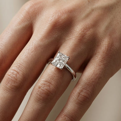 Radiant Cut Lab Grown Diamond Solitaire Engagement Ring in Platinum showing hidden gallery