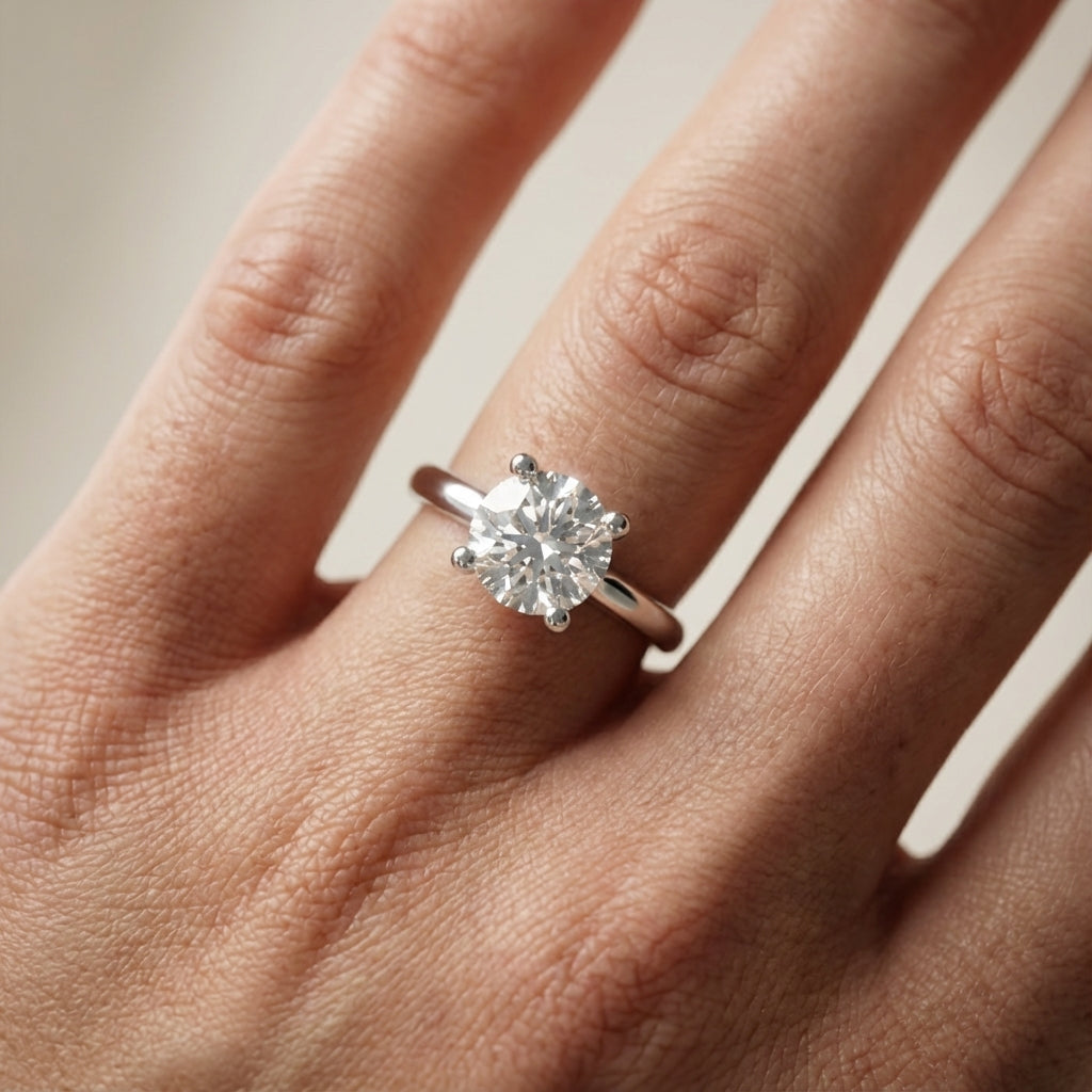 Round Cut Lab Grown Diamond Engagement Ring in White Gold solitaire setting