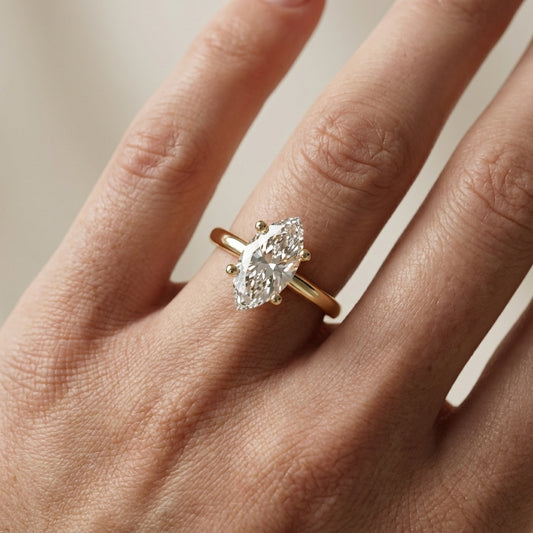Yellow Gold Marquise Cut Lab Grown Diamond Solitaire Engagement Ring showing hidden details.