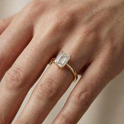 Emerald Cut Lab Grown Diamond Solitaire Engagement Ring in Yellow Gold showing secret under-gallery