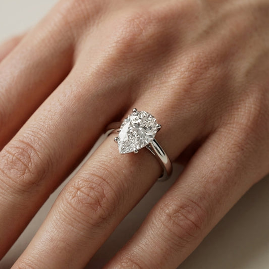 Pear Cut Lab Grown Diamond Solitaire Engagement Ring in White Gold