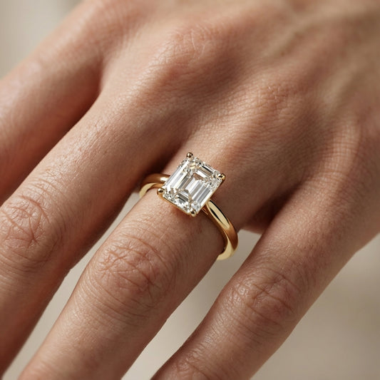 Asscher Cut Lab Grown Diamond Solitaire Engagement Ring set in Yellow Gold