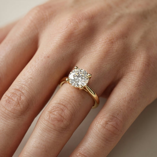 Round Cut Lab Grown Diamond Engagement Ring in Yellow Gold with hidden gallery detail