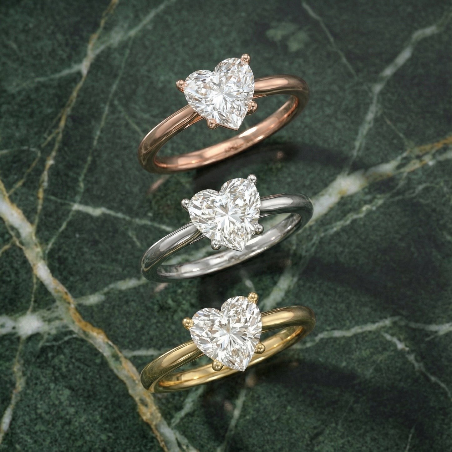 Heart Cut Lab Grown Diamond Solitaire Engagement Ring in Silver with Hidden Details