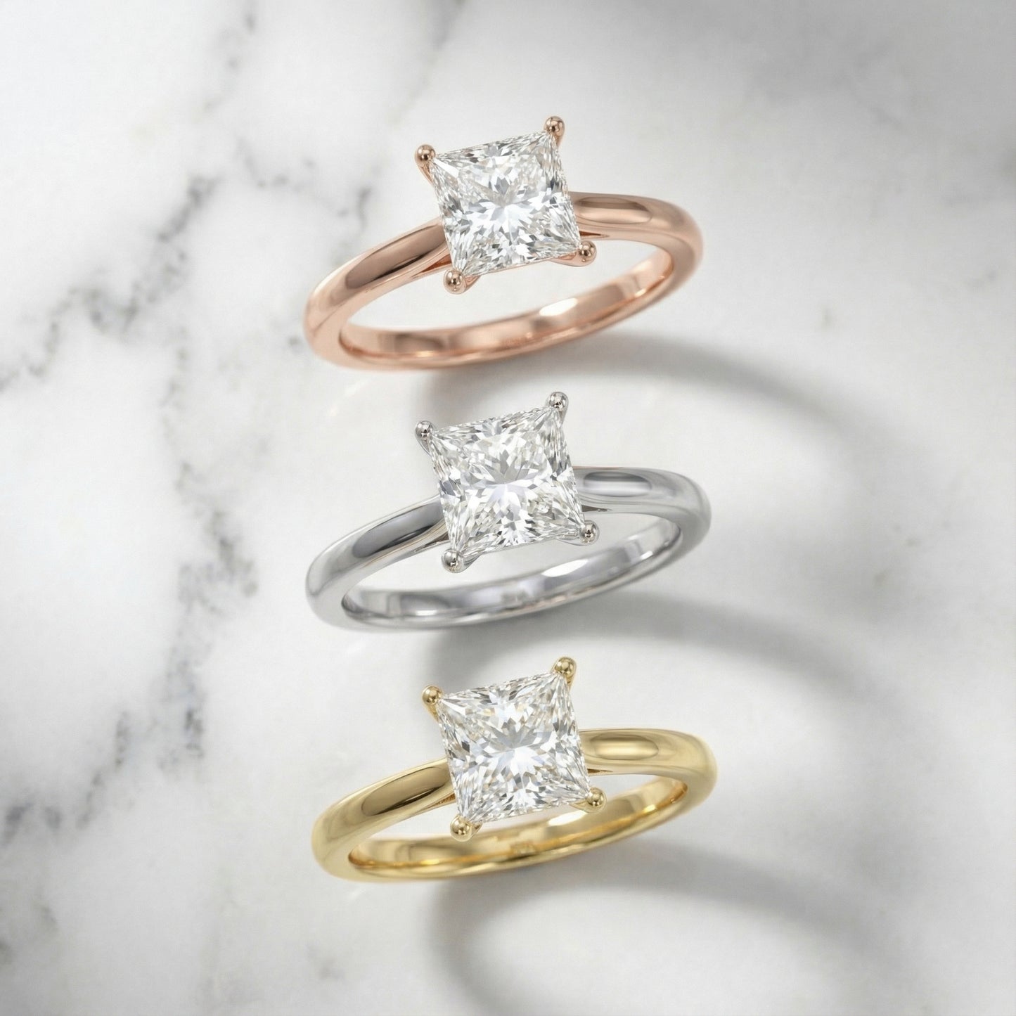 Princess Cut Lab Grown Diamond Solitaire Engagement Ring in rare Platinum showing hidden gallery.