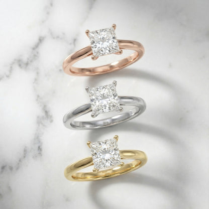 Princess Cut Lab Grown Diamond Solitaire Engagement Ring in rare Platinum showing hidden gallery.