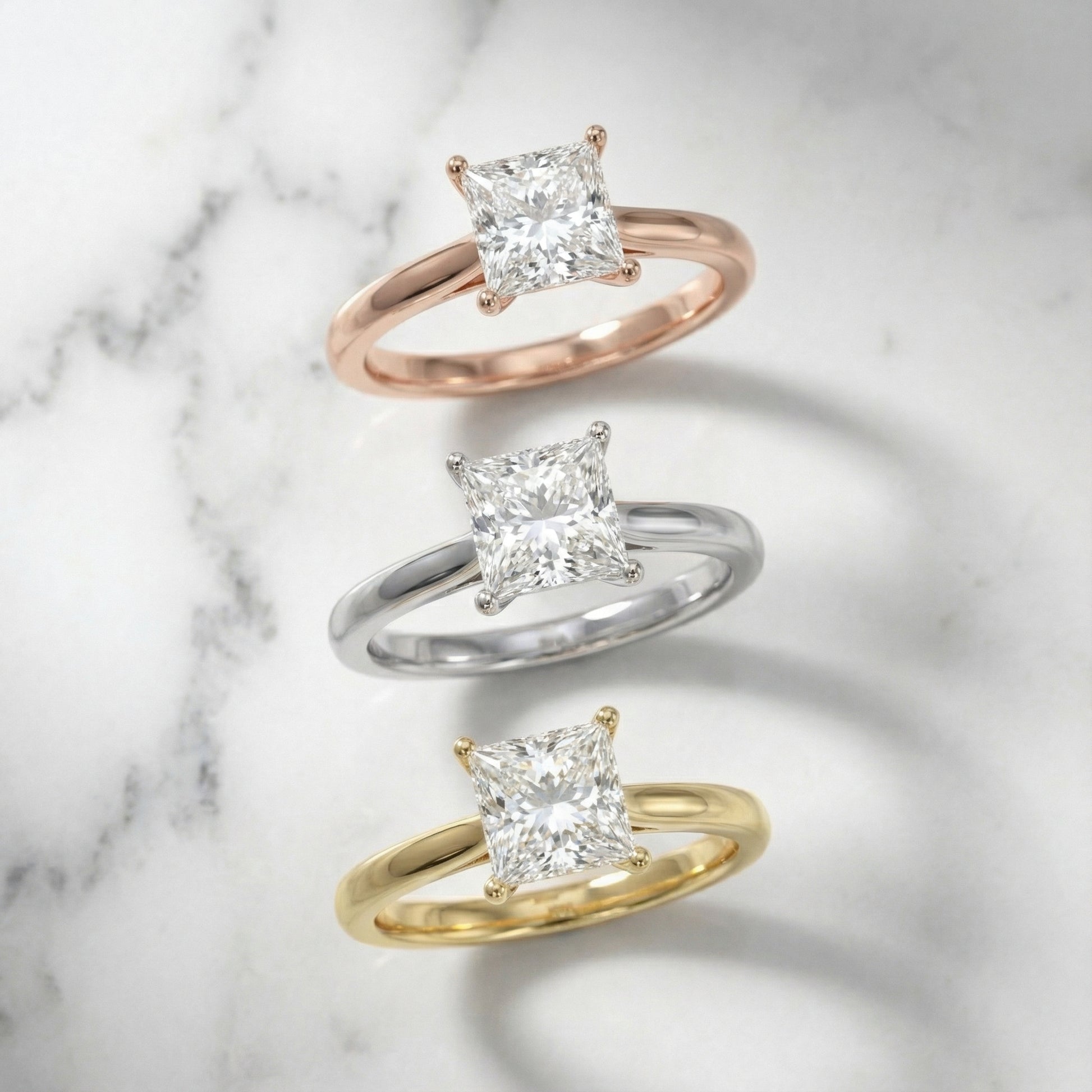 Princess Cut Lab Grown Diamond Solitaire Engagement Ring in traditional Yellow Gold.