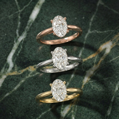 Oval Cut Lab Grown Diamond Solitaire Engagement Ring in White Gold showing hidden side profile detail