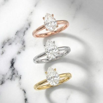 Pear Cut Lab Grown Diamond Solitaire Engagement Ring in White Gold