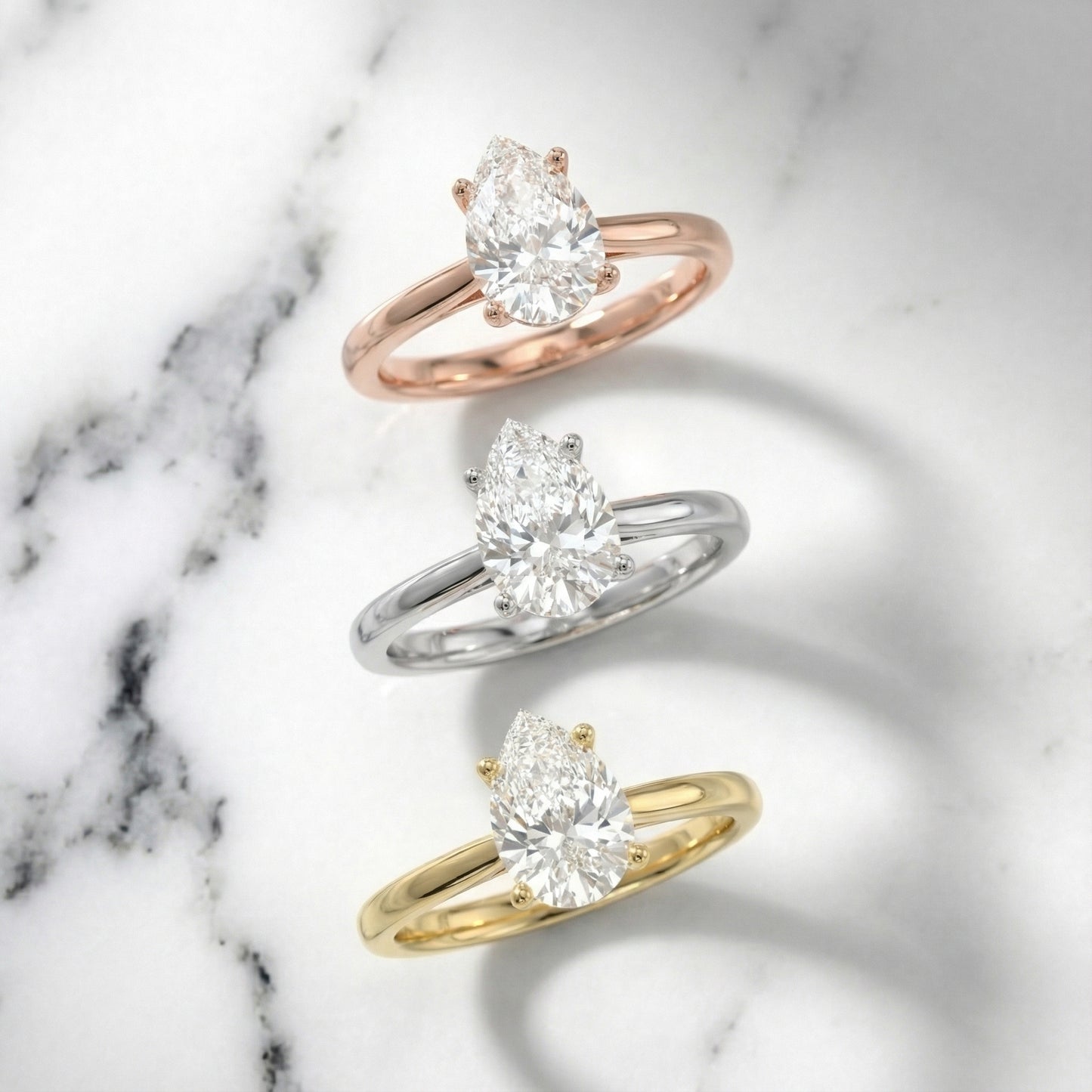 Pear Cut Lab Grown Diamond Solitaire Engagement Ring in Yellow Gold