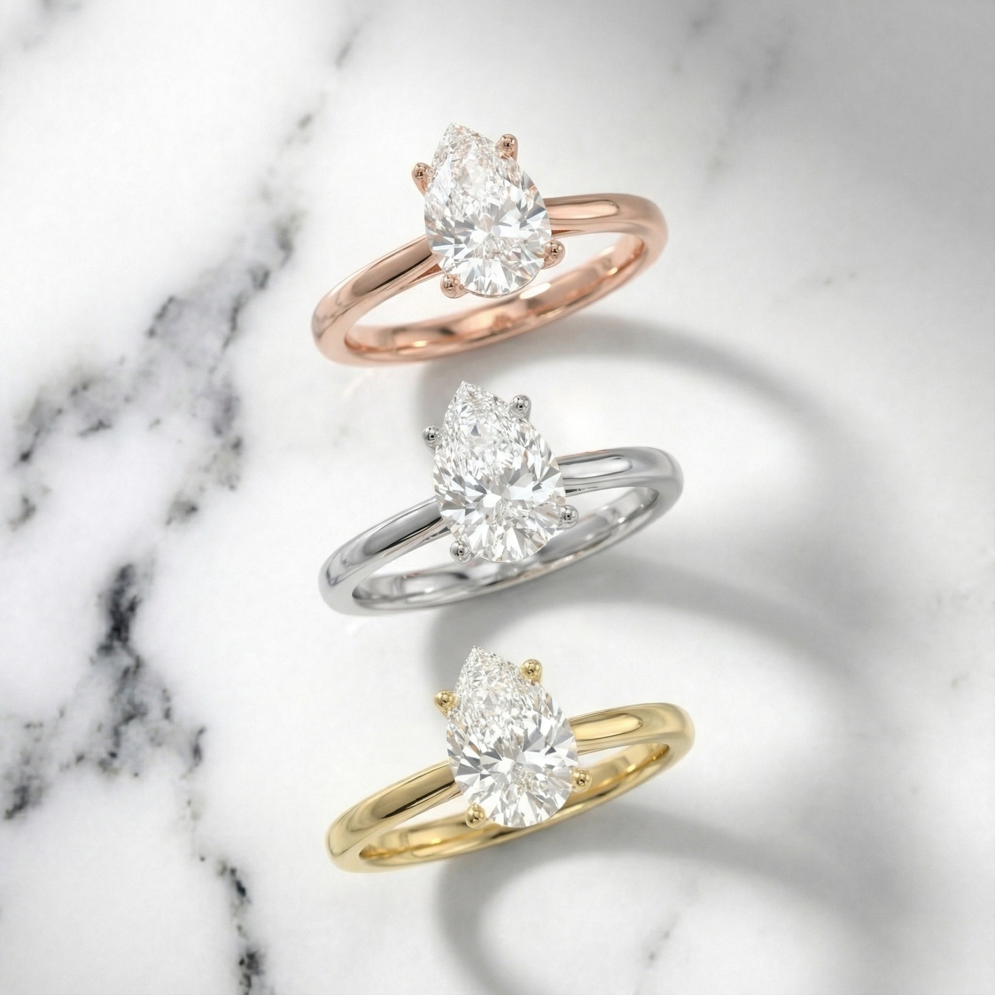 Pear Cut Lab Grown Diamond Solitaire Engagement Ring in Yellow Gold