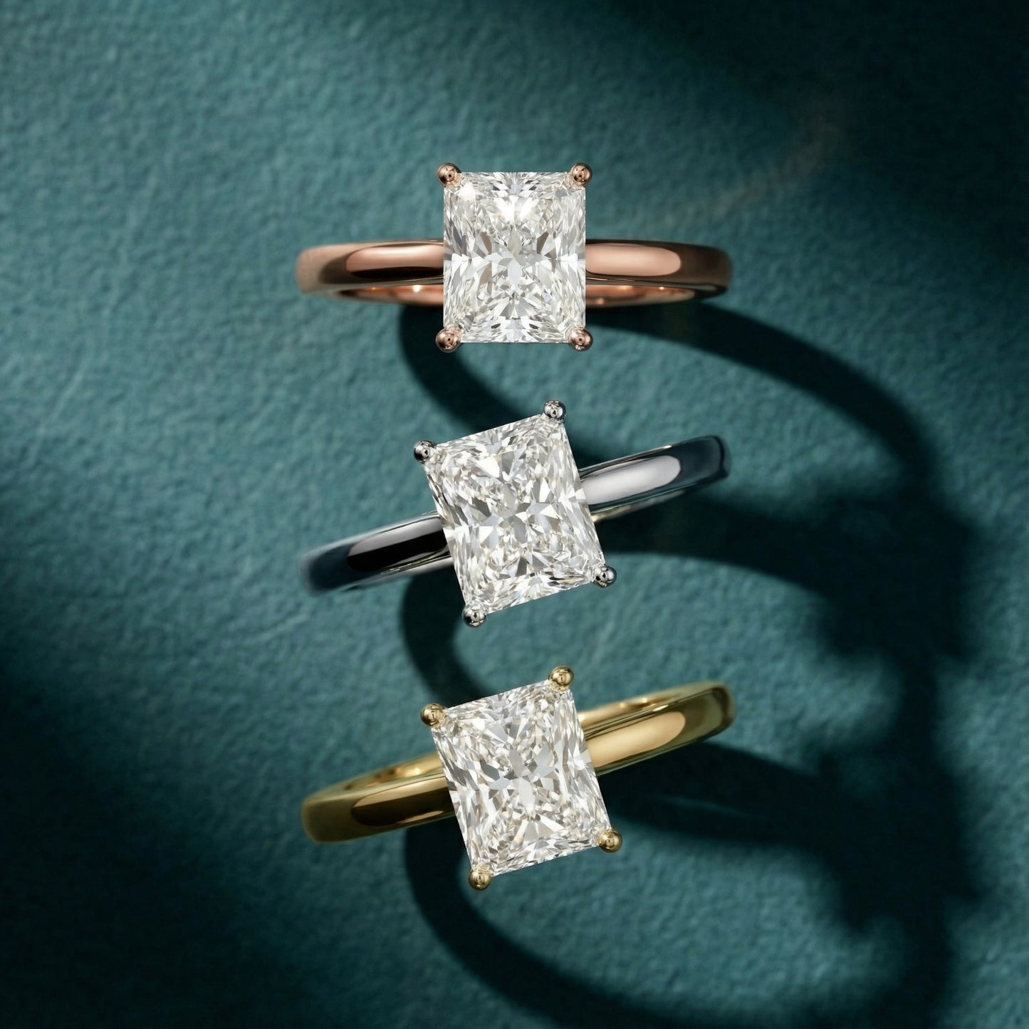 Radiant Cut Lab Grown Diamond Solitaire Engagement Ring in Rose Gold showing side profile