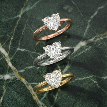 Heart Cut Lab Grown Diamond Solitaire Engagement Ring in White Gold Side View