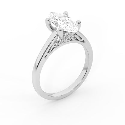 White Gold Marquise Cut Lab Grown Diamond Solitaire Engagement Ring side profile view.