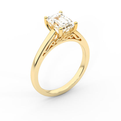 Emerald Cut Lab Grown Diamond Solitaire Engagement Ring in Yellow Gold showing secret under-gallery