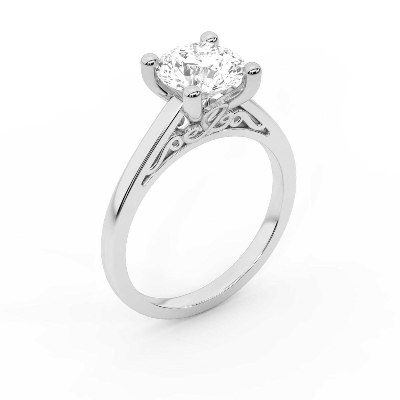 Round Cut Lab Grown Diamond Engagement Ring in White Gold solitaire setting