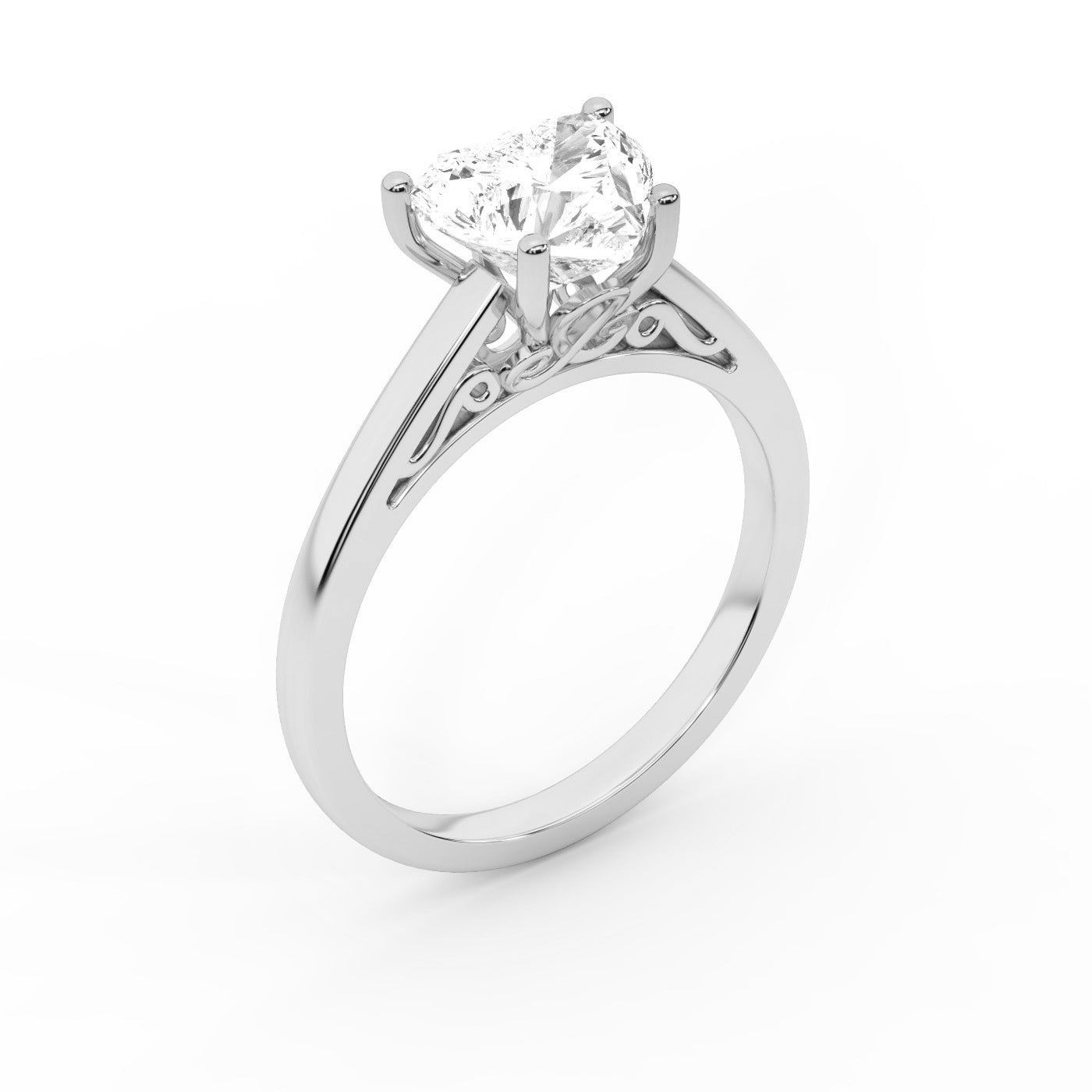 Heart Cut Lab Grown Diamond Solitaire Engagement Ring in White Gold Side View