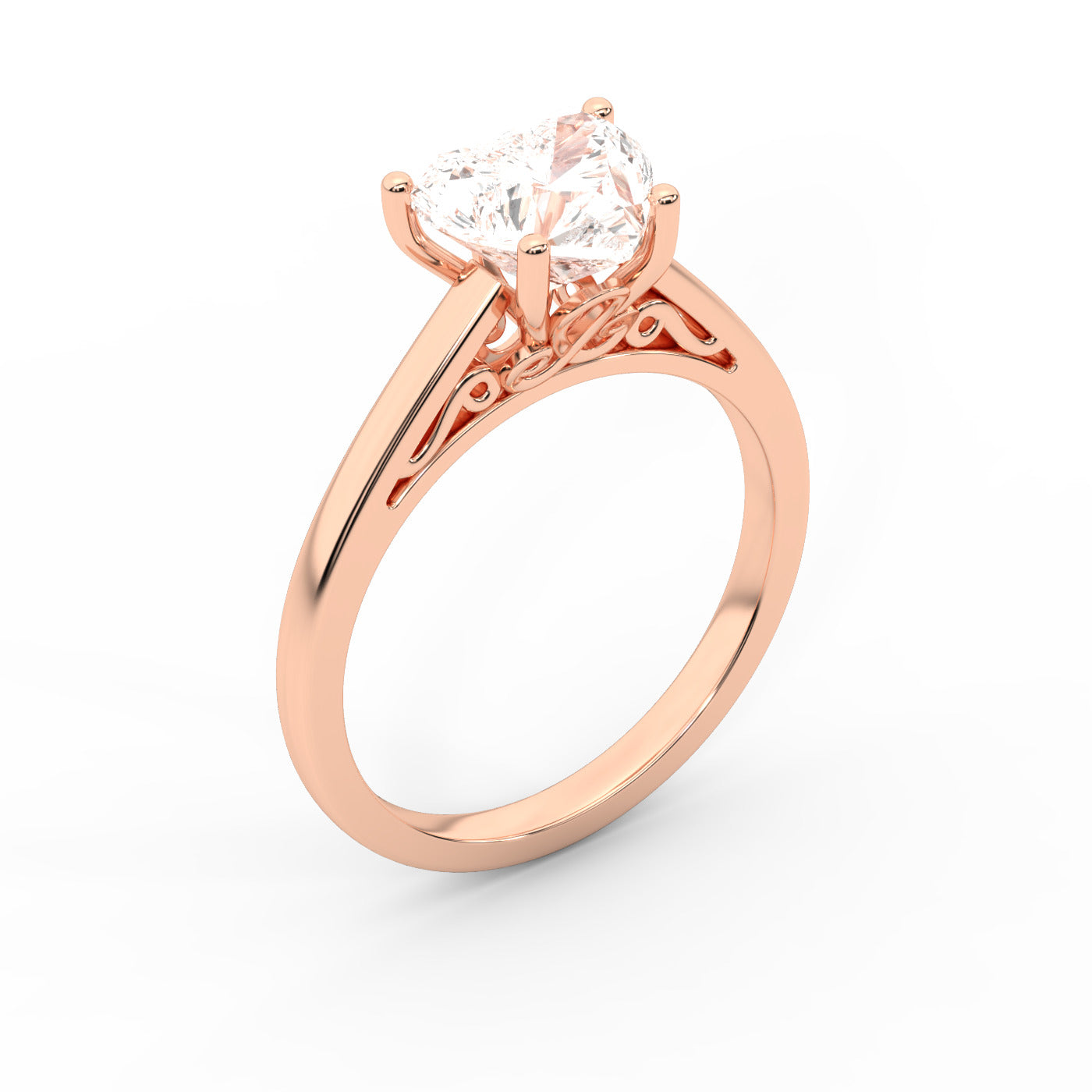Heart Cut Lab Grown Diamond Solitaire Engagement Ring in Rose Gold Showing Hidden Gallery